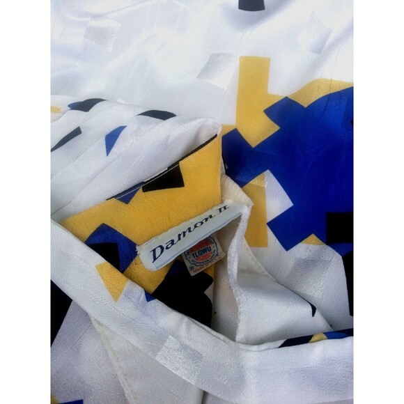 VTG Boxy Geometric shiny square abstract kimono art deco 80s belt shift Dress L - Picture 11 of 11